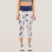 ボホウォーター色の羽葉nブルーブラウンホワイト カプリレギンス (正面)