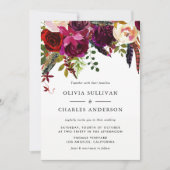 ボホウォーター色の花と羽の秋の結婚式 招待状 (正面)