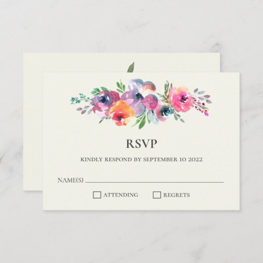 ボホウォーター色の花エレガモダンントウェディング 出欠カード (正面/裏面)