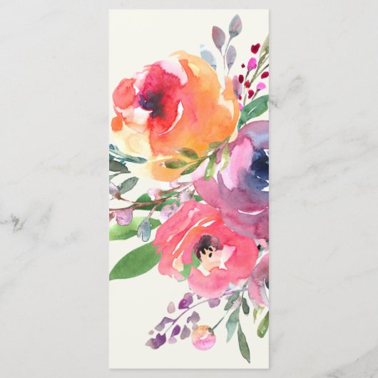 ボホウォーター色の花エレガントなウェディングカスタム メニュー (裏面)