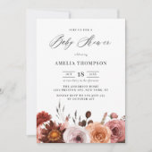 ボホウォーター色の花ガーランド秋ベビーシャワー 招待状 (正面)