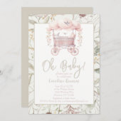 ボホウォーター色の花バシネットベイビーシャワー 招待状 (正面/裏面)