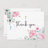 ボホウォーター色の花ベビーバプテスマありがとう ポストカード (正面/裏面)