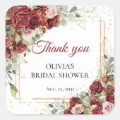 ボホウォーター色の赤とピンクのバラブライダルシャワー スクエアシール (正面)