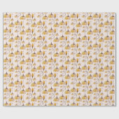 ボホウォーター色カボチャのパターンのオレンジ赤面 ラッピングペーパー (フラット)