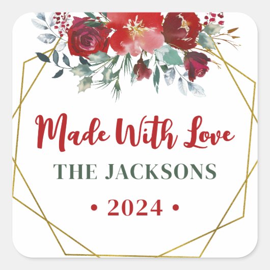 ボホウォーター色クリスマスリースファミリー名 スクエアシール (正面)