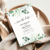 ボホウォーター色グリーナリーユーカリ写真アーチ セーブザデート