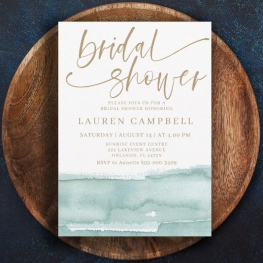 ボホウォーター色ティール（緑がかった色）&金ゴールドブライダルシャワー 招待状