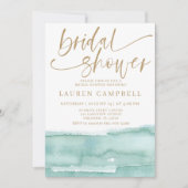 ボホウォーター色ティール（緑がかった色）&金ゴールドブライダルシャワー 招待状 (正面)