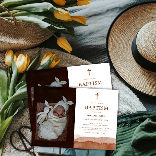 ボホウォーター色テラコッタ砂漠の写真バプテスマ 招待状