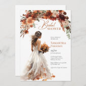 ボホウォーター色テラコッタ結婚ブーケのガウン 招待状 (正面/裏面)