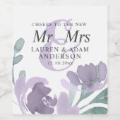 ボホウォーター色パープル花模様結婚ズ ワインラベル (シングルラベル)