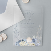 ボホウォーター色ビーチエレガントブルー結婚ズ アクリル招待状