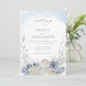 ボホウォーター色ビーチエレガントブルー結婚ズ 招待状 (スタンド正面)