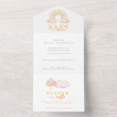 ボホウォーター色ピンクのレインボーガールベビーシャワー オールインワン招待状 (内側)