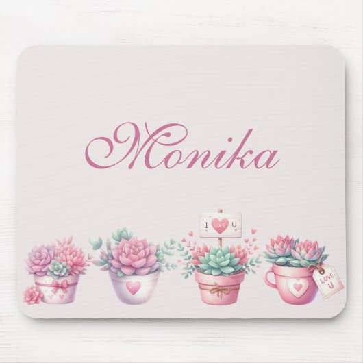 ボホウォーター色ピンクの鉢付き多肉株カスタム式 マウスパッド (正面)