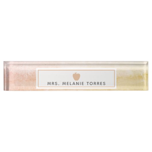 ボホウォーター色ピンクアップル先生 デスクネームプレート (正面)