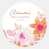 ボホウォーター色ピンクオレンジ色の花ブライダルシャワー ラウンドシール (正面)