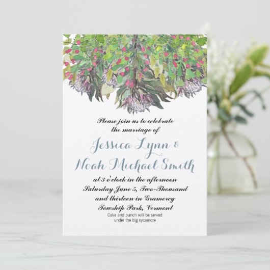 ボホウォーター色ピンクパープルグリーン結婚フローラ 招待状 (スタンド正面)