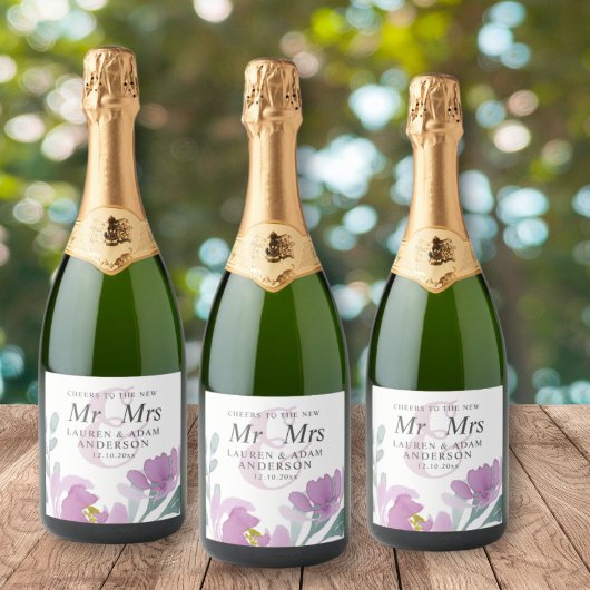 ボホウォーター色ピンク花模様結婚ズ スパークリングワインラベル