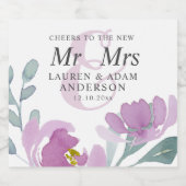 ボホウォーター色ピンク花模様結婚ズ スパークリングワインラベル (シングルラベル)