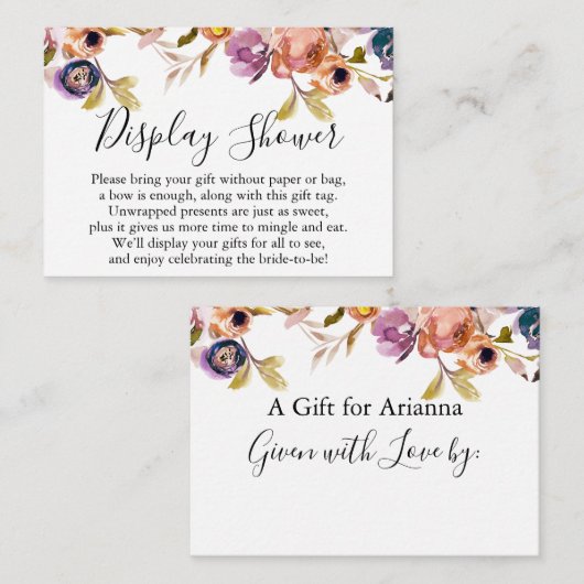 ボホウォーター色フラワーノーラップブライダルシャワー エンクロージャーカード (正面/裏面)