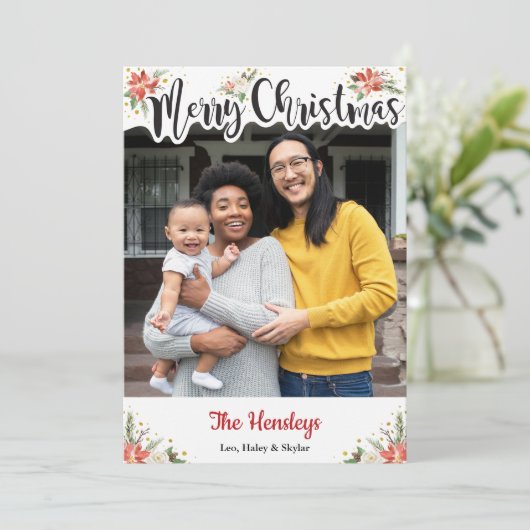 ボホウォーター色フローラクリスマスフォトカード シーズンカード (スタンド正面)