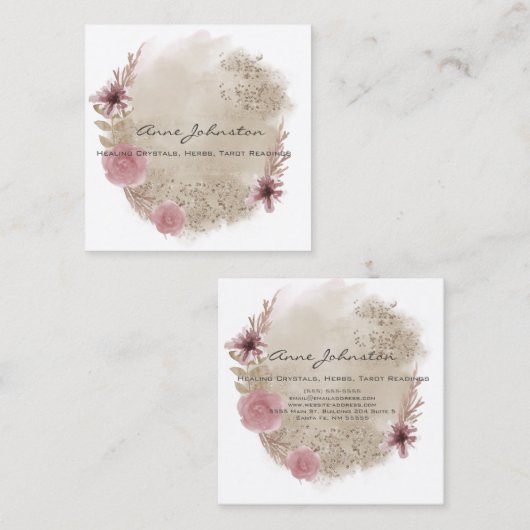 ボホウォーター色フローラスクエアビジネスカード スクエア名刺 (正面/裏面)