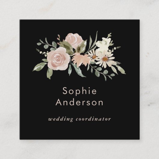 ボホウォーター色フローラブラック |ソーシャルメディアのアイコン スクエア名刺 (正面)