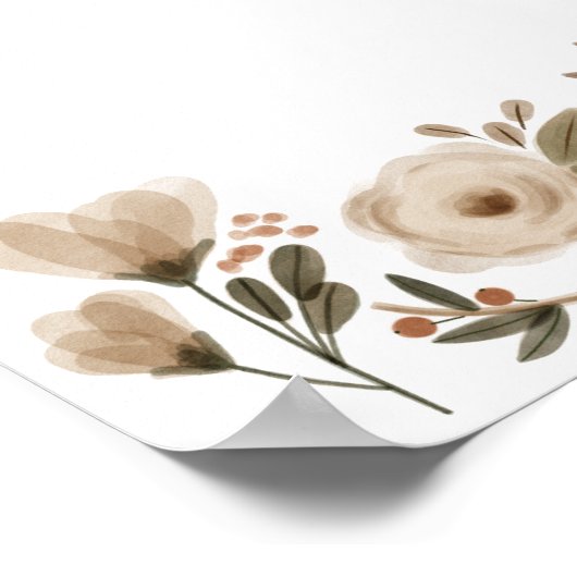 ボホウォーター色フローラベビーシャワーカスタム文字 ポスター (角)