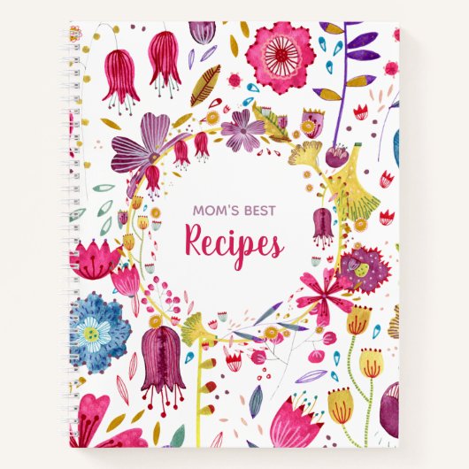 ボホウォーター色フローラリースカスタム文字レシピ ノートブック (正面)