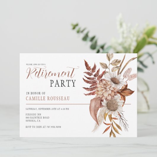 ボホウォーター色フローラ退職パーティの招待状 招待状 (スタンド正面)