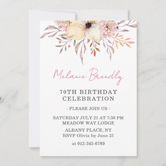 ボホウォーター色フローラ70thバースデーパーティー招待状 招待状 (正面)