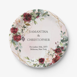 ボホウォーター色ブルゴーニュフローラ結婚金ゴールド ペーパープレート