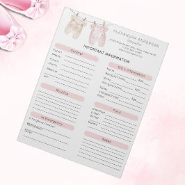 ボホウォーター色ベビーシッター情報シート ノートパッド