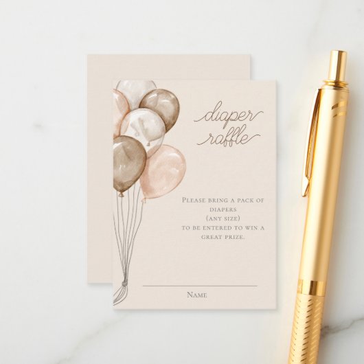 ボホウォーター色ベビーシャワーおむつラッフル エンクロージャーカード (正面/裏面インサイチュ)