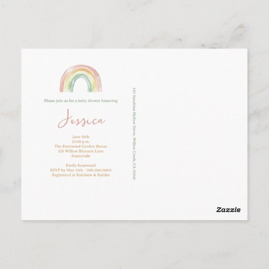 ボホウォーター色ベビーシャワー招待状 ポストカード (裏面)