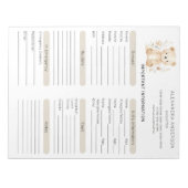 ボホウォーター色ベビーベビーシッター情報シート ノートパッド (正面)