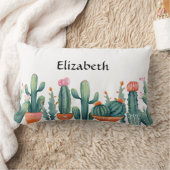 ボホウォーター色ポッテッドサボテンと多肉株カスタム ランバークッション (ブランケット)