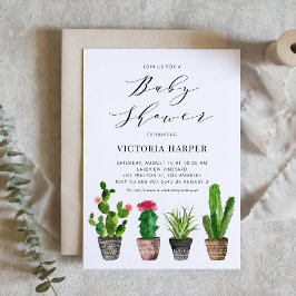 ボホウォーター色ポッテッドサボテン夏のベビーシャワー 招待状