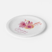 ボホウォーター色マゼンタレッド花ブライダルシャワー ペーパープレート (アングル)