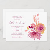 ボホウォーター色マゼンタレッド花ブライダルシャワー 招待状 (正面/裏面)