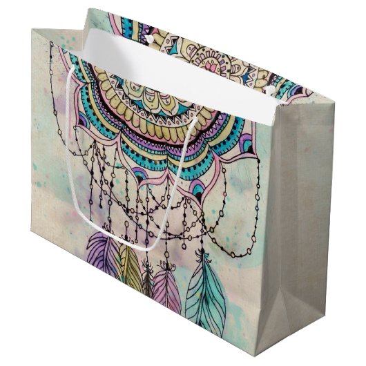 ボホウォーター色マンダラドリームキャッチャー ラージペーパーバッグ (正面アングル)