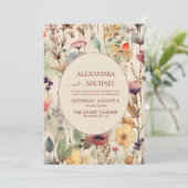 ボホウォーター色ミュートされたトーンワイルドフラワー結婚ズ 招待状 (スタンド正面)