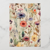 ボホウォーター色ミュートされたトーンワイルドフラワー結婚ズ 箔招待状 (裏面)