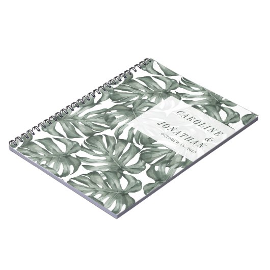 ボホウォーター色モンステラ植物カスタムウェディング ノートブック (左側)