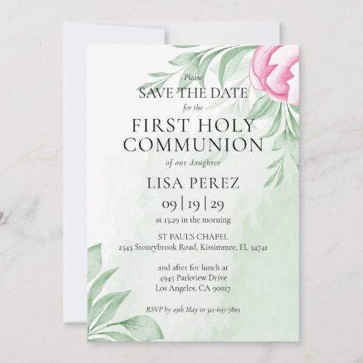 ボホウォーター色ユーカリ最初の聖餐式 セーブザデート (正面)