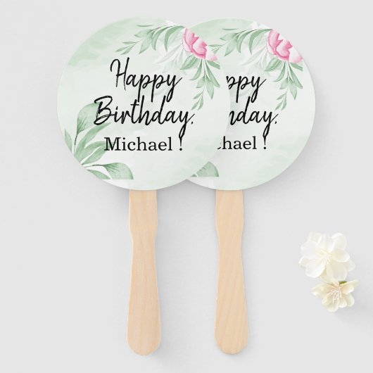 ボホウォーター色ユーカリ緑の誕生日パーティー ハンドファン (正面&裏面)