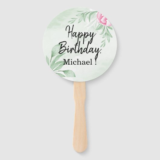 ボホウォーター色ユーカリ緑の誕生日パーティー ハンドファン (正面)