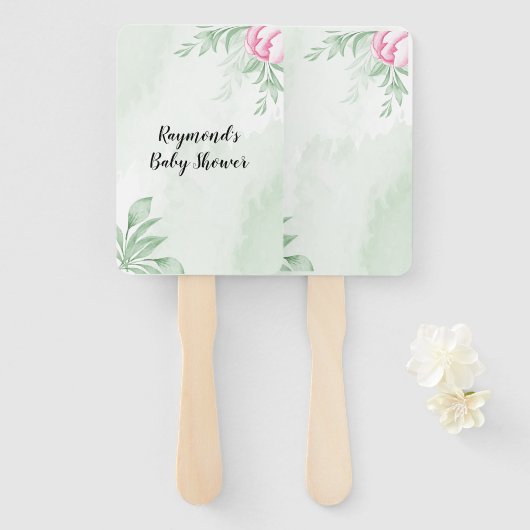 ボホウォーター色ユーカリ緑の赤ちゃんシャワー ハンドファン (正面&裏面)